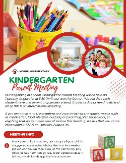 Kindergarten Parent Meeting August 1